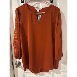 Market & Spruce Rust Embroidered Long Sleeve Blouse Top Womens‎ L